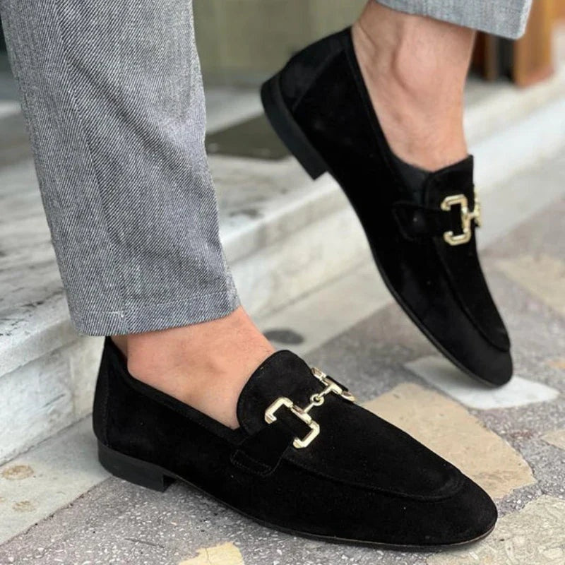 Felipe Aitor | Mocasines de Ante con Hebilla Dorada Hombre Casual