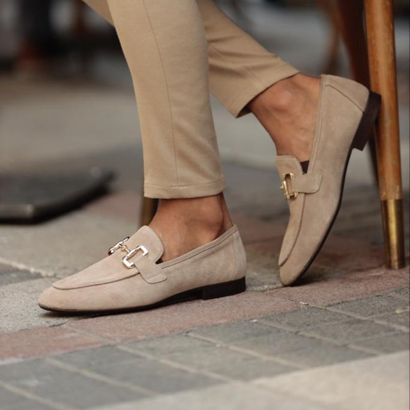 Felipe Aitor | Mocasines de Ante con Hebilla Dorada Hombre Casual