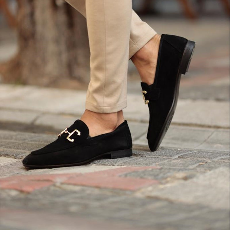 Felipe Aitor | Mocasines de Ante con Hebilla Dorada Hombre Casual