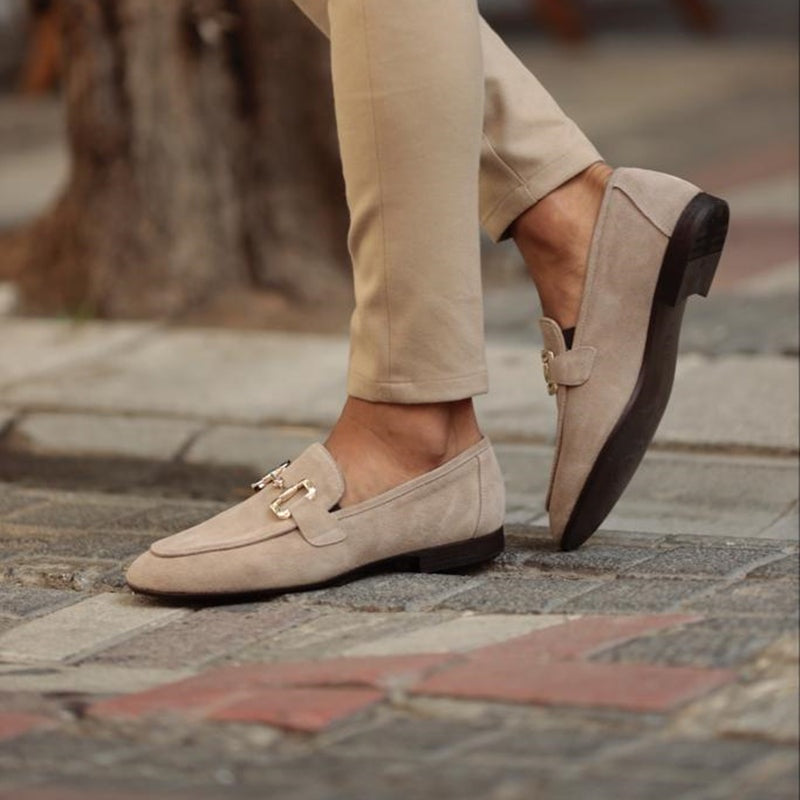 Felipe Aitor | Mocasines de Ante con Hebilla Dorada Hombre Casual