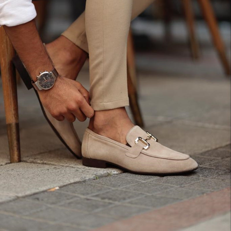 Felipe Aitor | Mocasines de Ante con Hebilla Dorada Hombre Casual