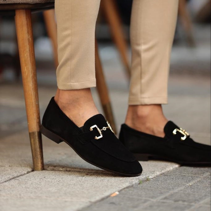 Felipe Aitor | Mocasines de Ante con Hebilla Dorada Hombre Casual