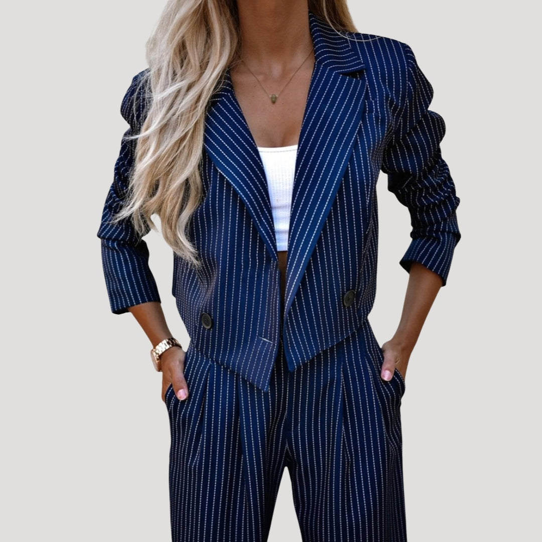 Emma Aitana | Conjunto de Traje de Rayas Blazer y Pantalón Palazzo Mujer