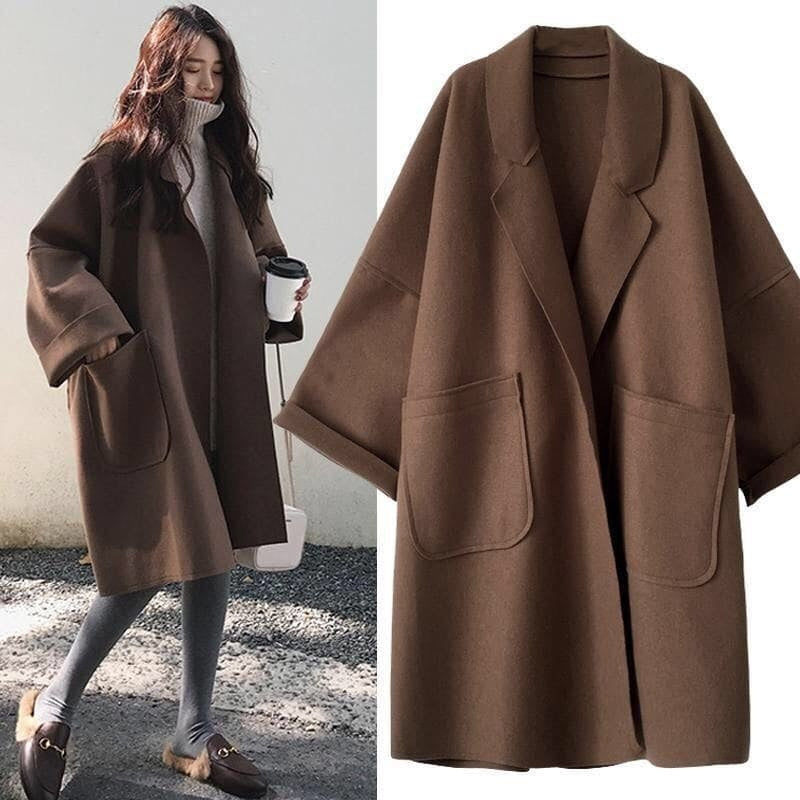 Adriana Aurora | Abrigo Largo de Mezcla de Lana Oversize Mujer Cuello Solapa