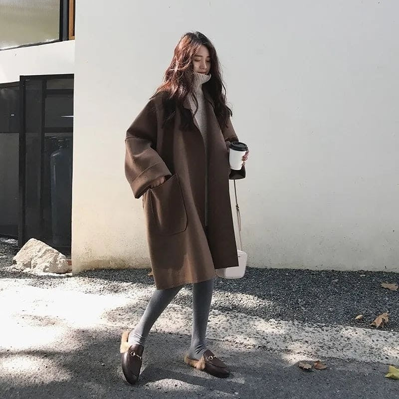 Adriana Aurora | Abrigo Largo de Mezcla de Lana Oversize Mujer Cuello Solapa