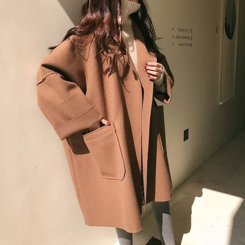 Adriana Aurora | Abrigo Largo de Mezcla de Lana Oversize Mujer Cuello Solapa