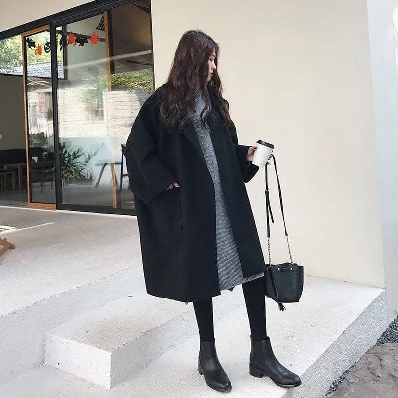 Adriana Aurora | Abrigo Largo de Mezcla de Lana Oversize Mujer Cuello Solapa