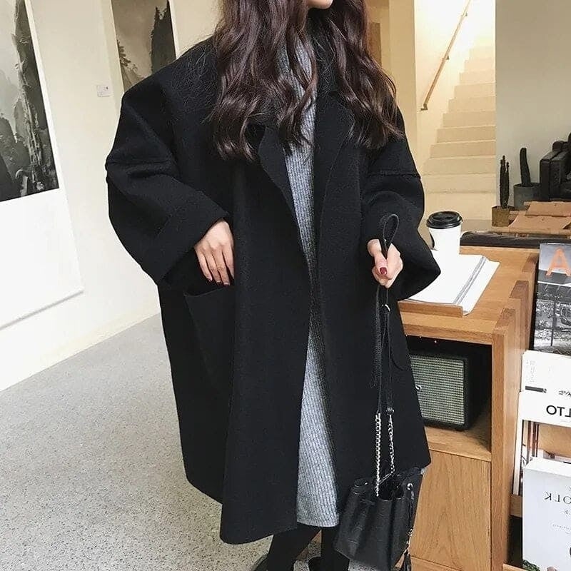 Adriana Aurora | Abrigo Largo de Mezcla de Lana Oversize Mujer Cuello Solapa