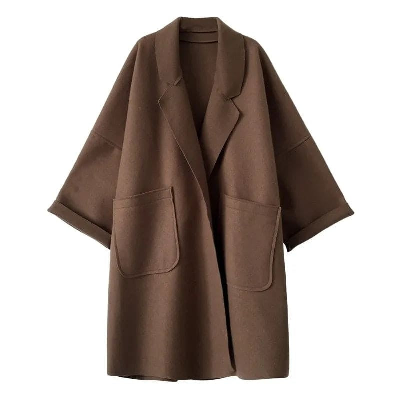 Adriana Aurora | Abrigo Largo de Mezcla de Lana Oversize Mujer Cuello Solapa