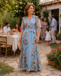 Inés Alicia | Vestido Largo Floral de Invitada Mujer Manga Larga Cinturón