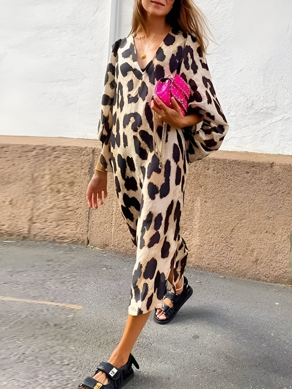 Aurora Alba | Vestido Largo Casual Mujer Estampado Animal Print Escote V