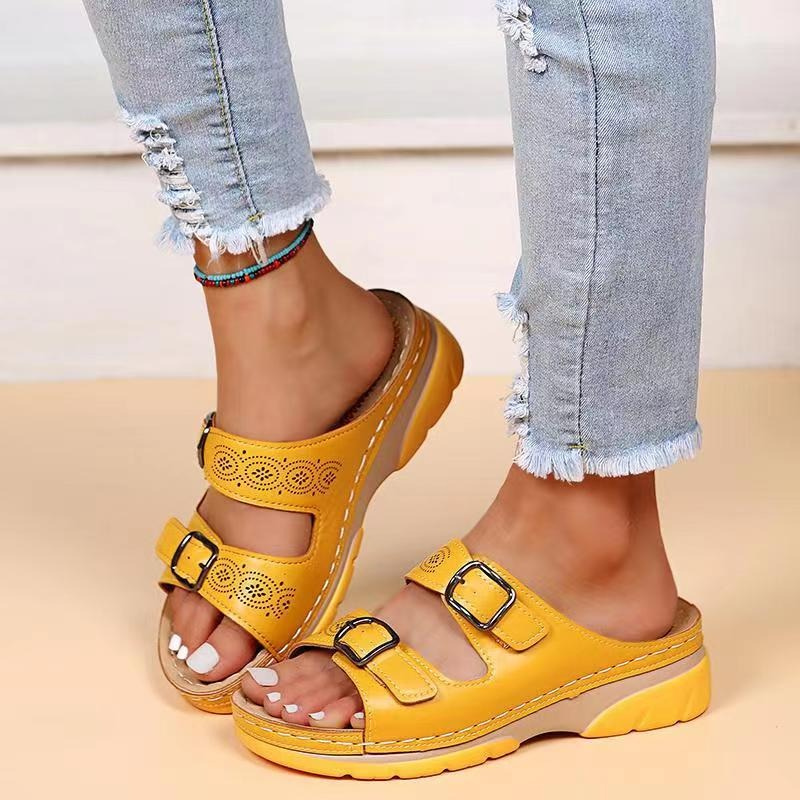Amelia Alba | Sandalias de Cuña Mujer Hebillas Dobles Punta Abierta