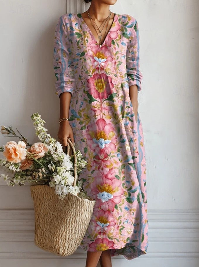 Salma | Vestido Midi Boho de Lino Estampado — imagen 10