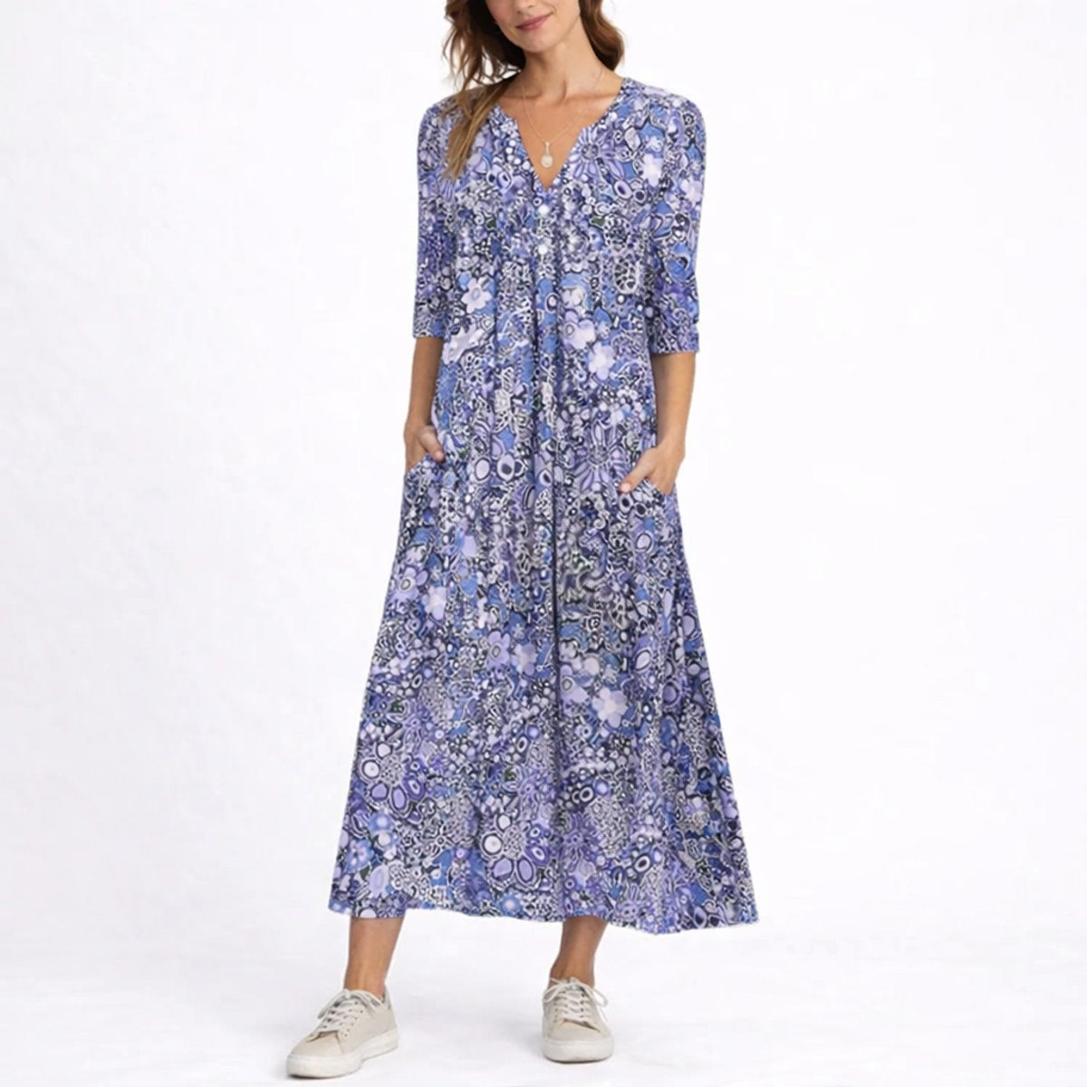 Adriana Amelia | Vestido Invitada Invierno Midi Estampado Floral Mujer Manga Tres Cuartos