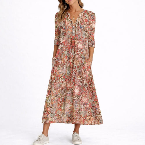 Adriana Amelia | Vestido Invitada Invierno Midi Estampado Floral Mujer Manga Tres Cuartos