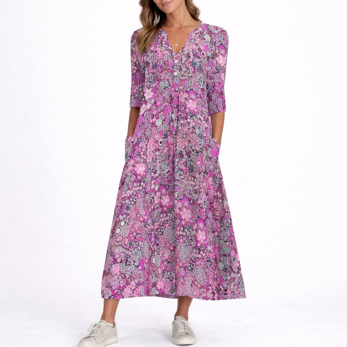 Adriana Amelia | Vestido Invitada Invierno Midi Estampado Floral Mujer Manga Tres Cuartos