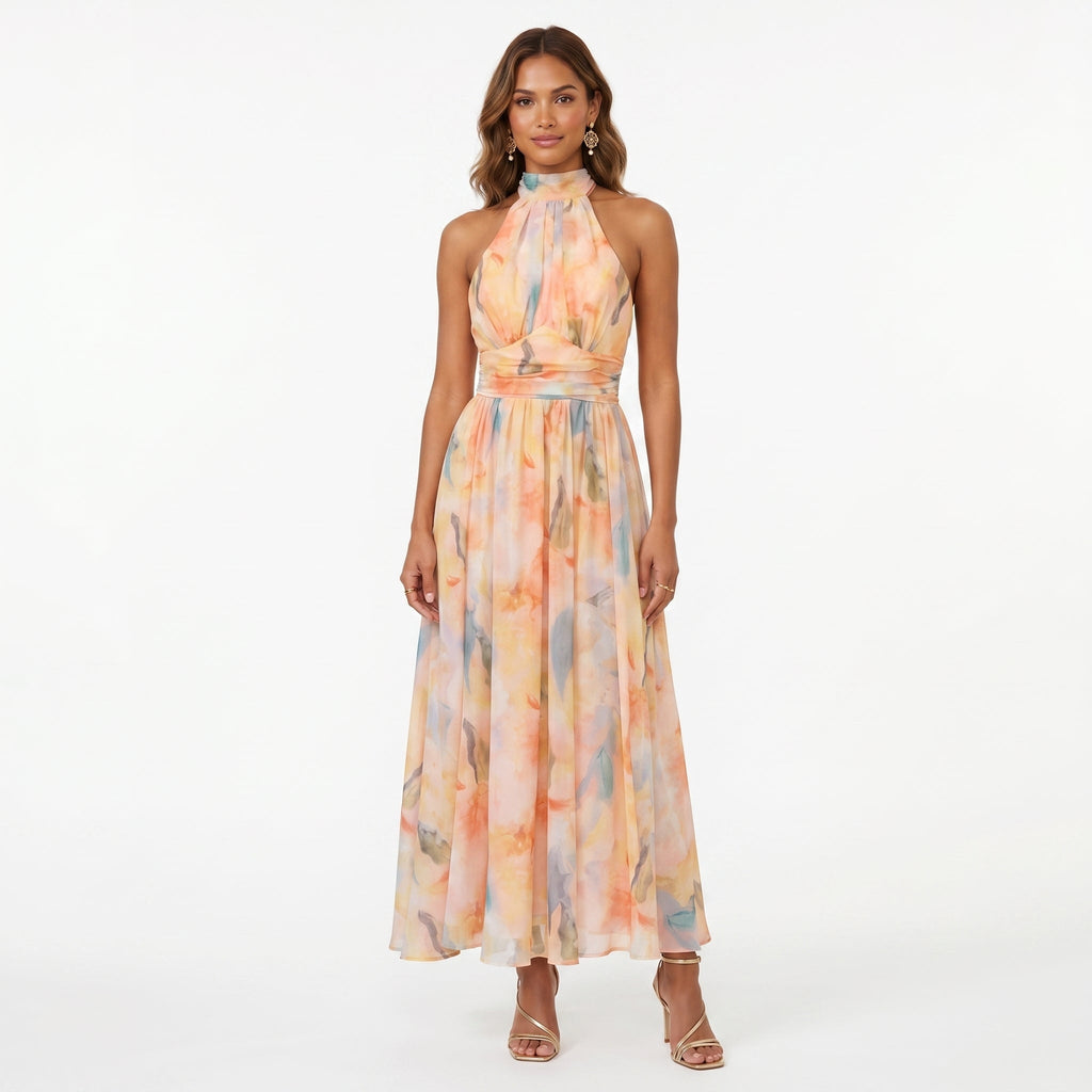 Alma Aitana | Vestido de Invitada de Boda Estampado Mujer Cuello Halter
