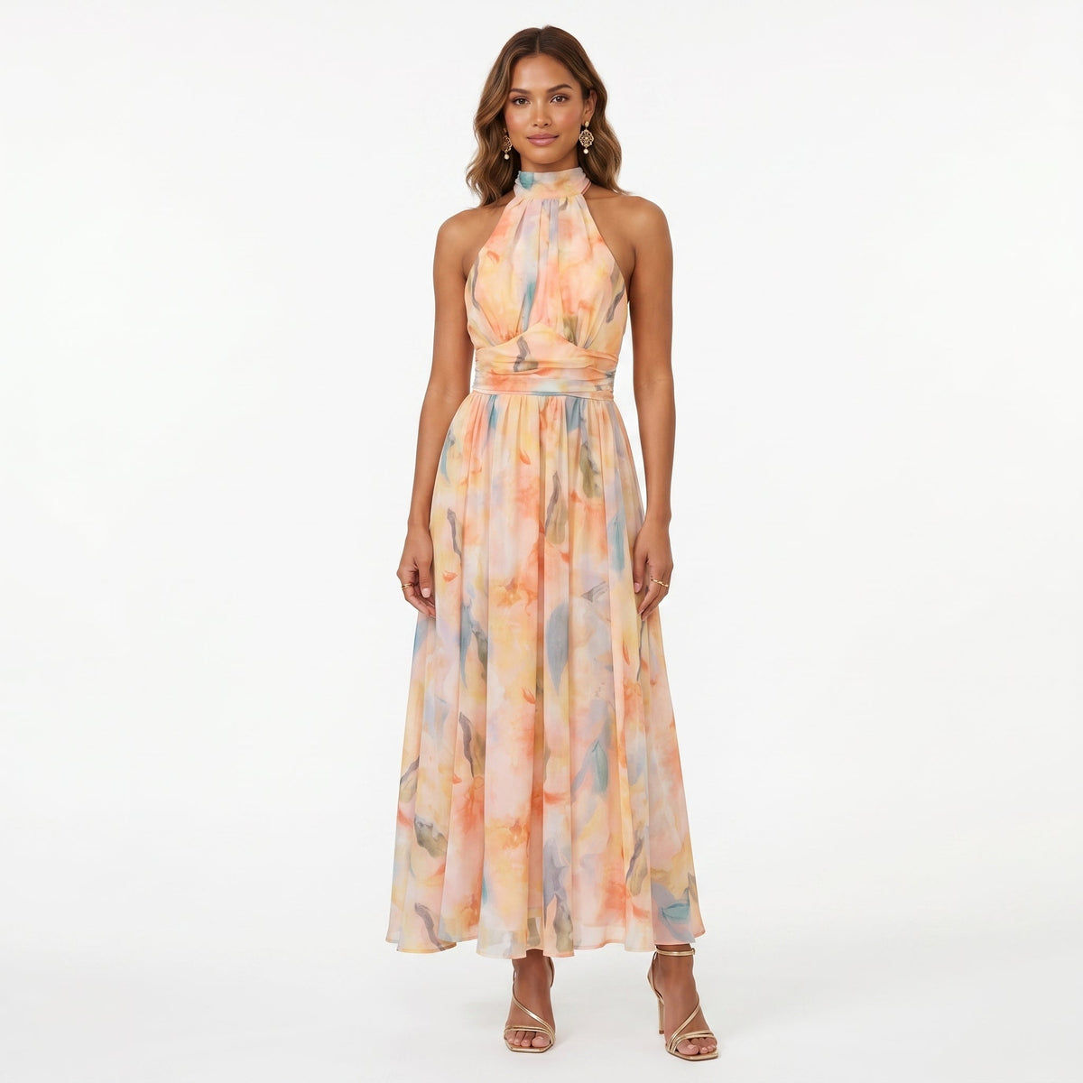 Alma Aitana | Vestido de Invitada de Boda Estampado Mujer Cuello Halter