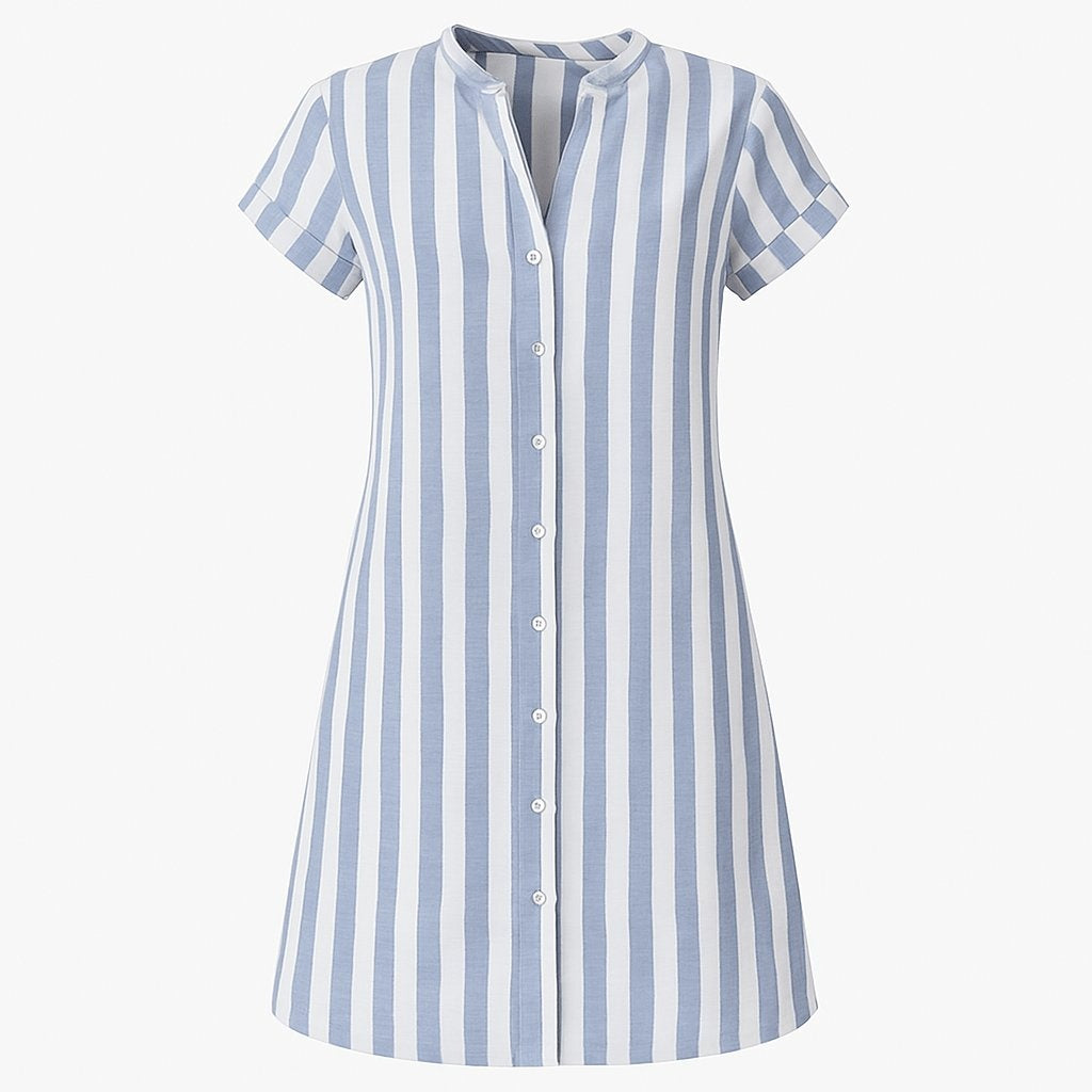 Laura Adriana | Vestido Camisero Corto de Rayas Mujer Manga Corta
