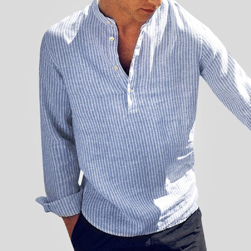 Salvador Adrián | Camisa de Lino de Manga Larga Hombre Escote Henley