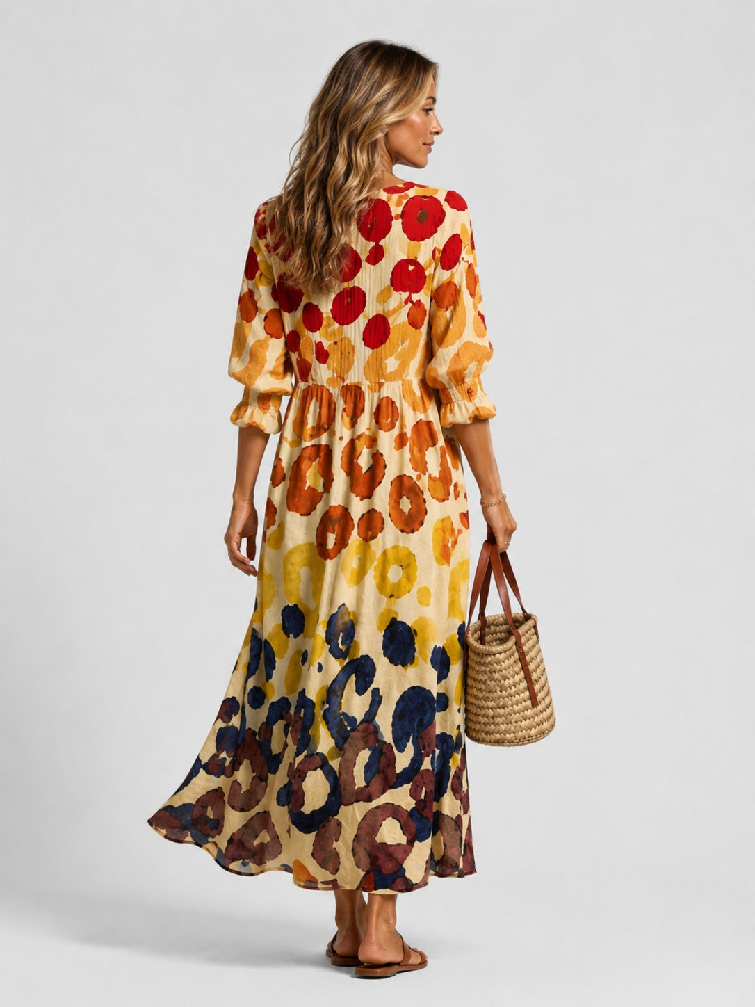 Jimena Aitana | Vestido Largo Camisero Estampado Mujer Manga Larga Botones