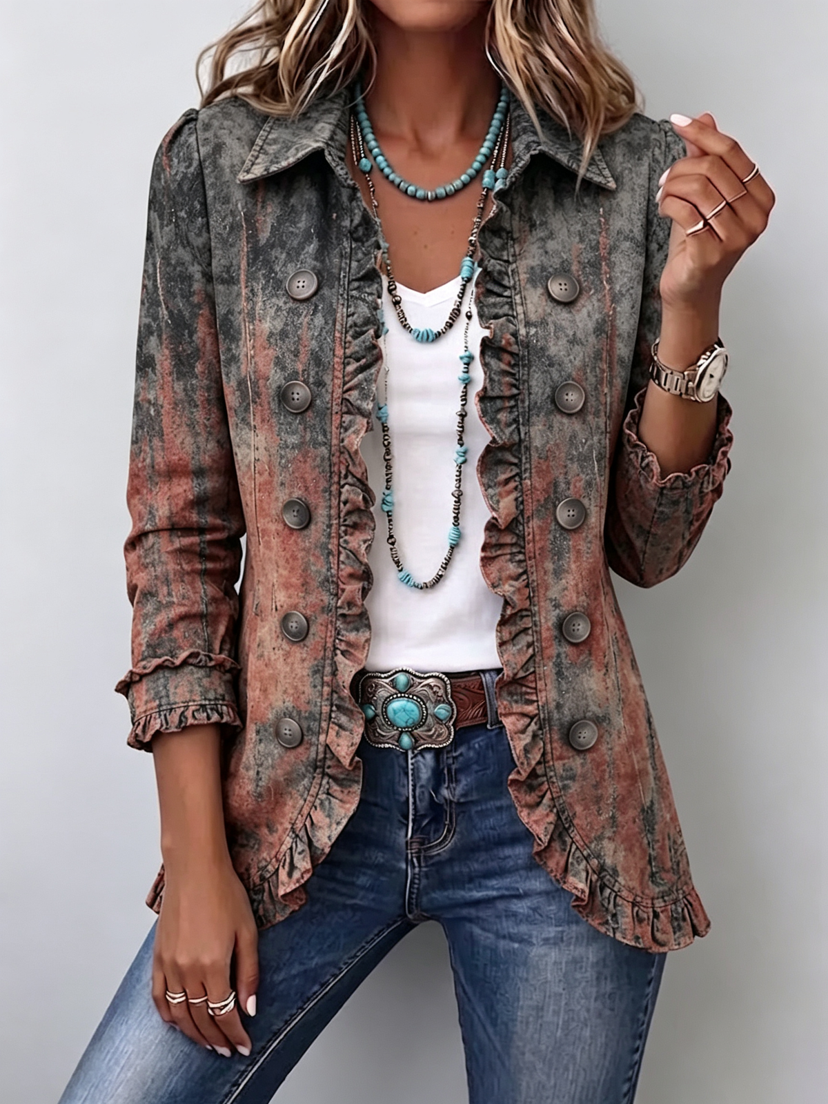 Andrea | Chaqueta de Volantes Texturizada Degradada — imagen 1
