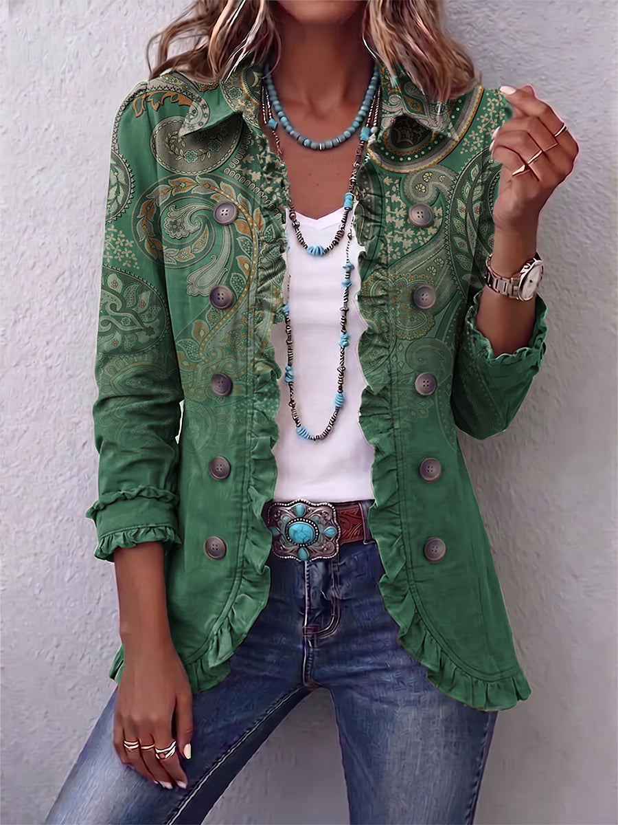 Beatriz | Chaqueta de Volantes Estampado Cachemira Verde — imagen 1