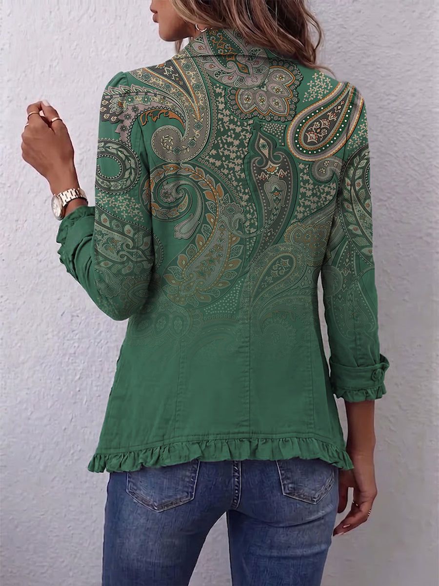 Beatriz | Chaqueta de Volantes Estampado Cachemira Verde — imagen 2