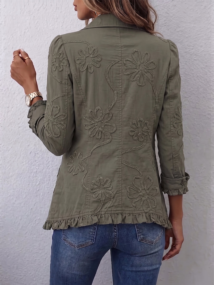 Noa | Chaqueta de Volantes Bordada Caqui — imagen 2