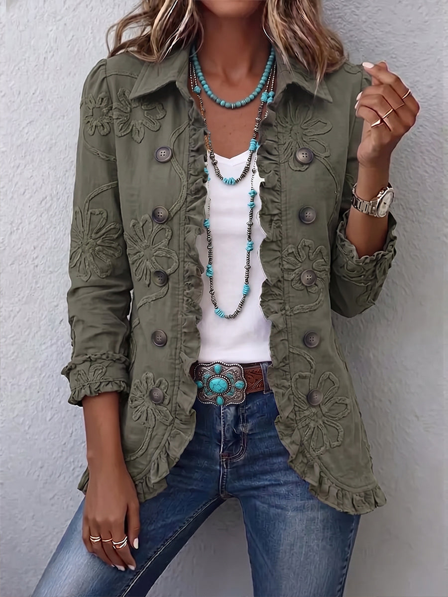 Noa | Chaqueta de Volantes Bordada Caqui — imagen 1