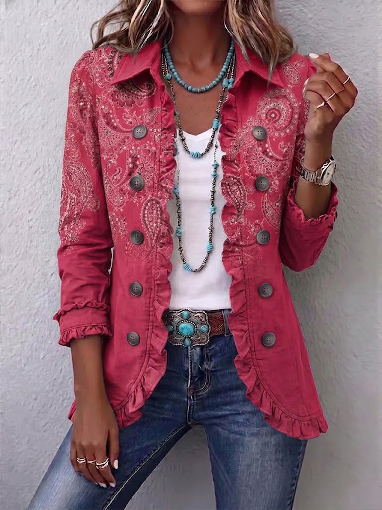 Violeta | Chaqueta de Volantes Estampado Cachemira Rosa — imagen 1