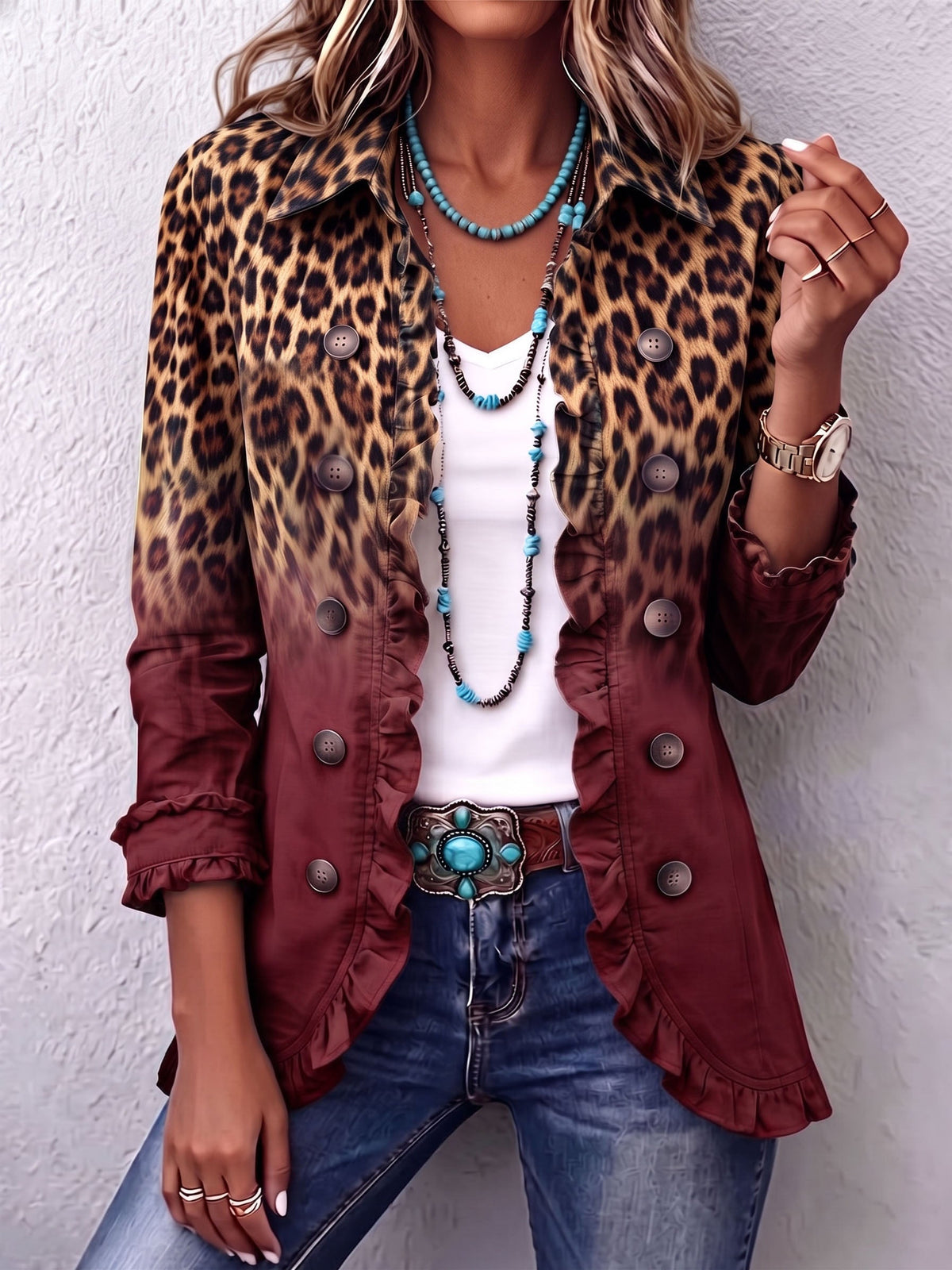 Ada | Chaqueta de Volantes Leopardo Vino — imagen 1