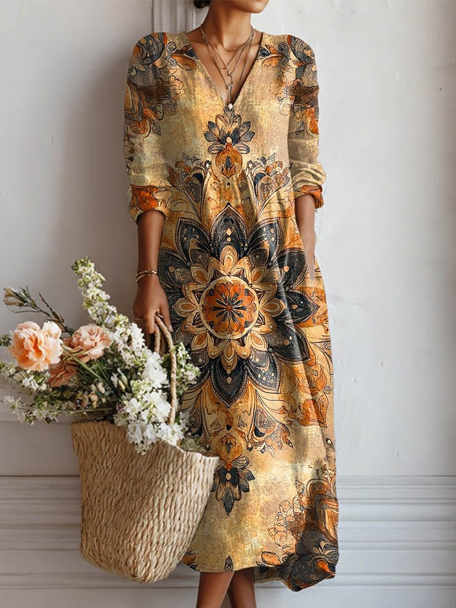 Salma | Vestido Midi Boho de Lino Estampado — imagen 23