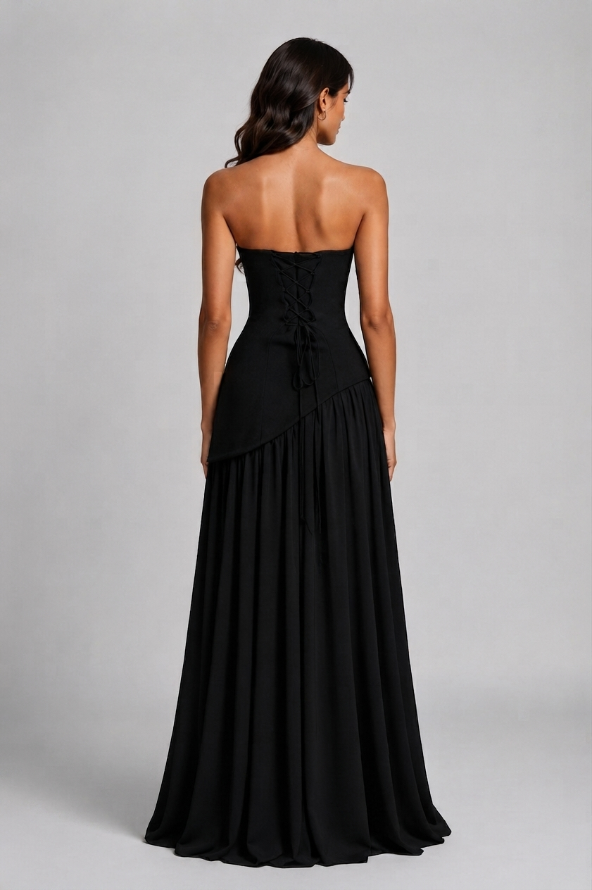 Julia Aitana | Vestido Largo de Noche Drapeado Mujer Corsé Abertura Lateral
