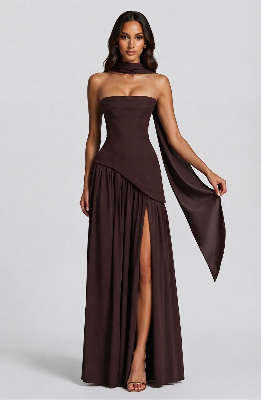 Julia Aitana | Vestido Largo de Noche Drapeado Mujer Corsé Abertura Lateral