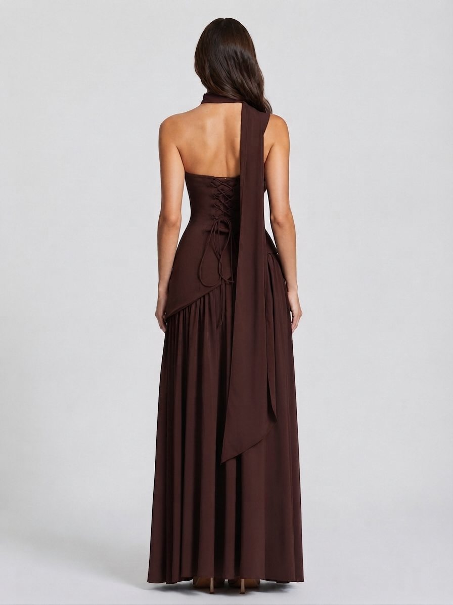 Julia Aitana | Vestido Largo de Noche Drapeado Mujer Corsé Abertura Lateral