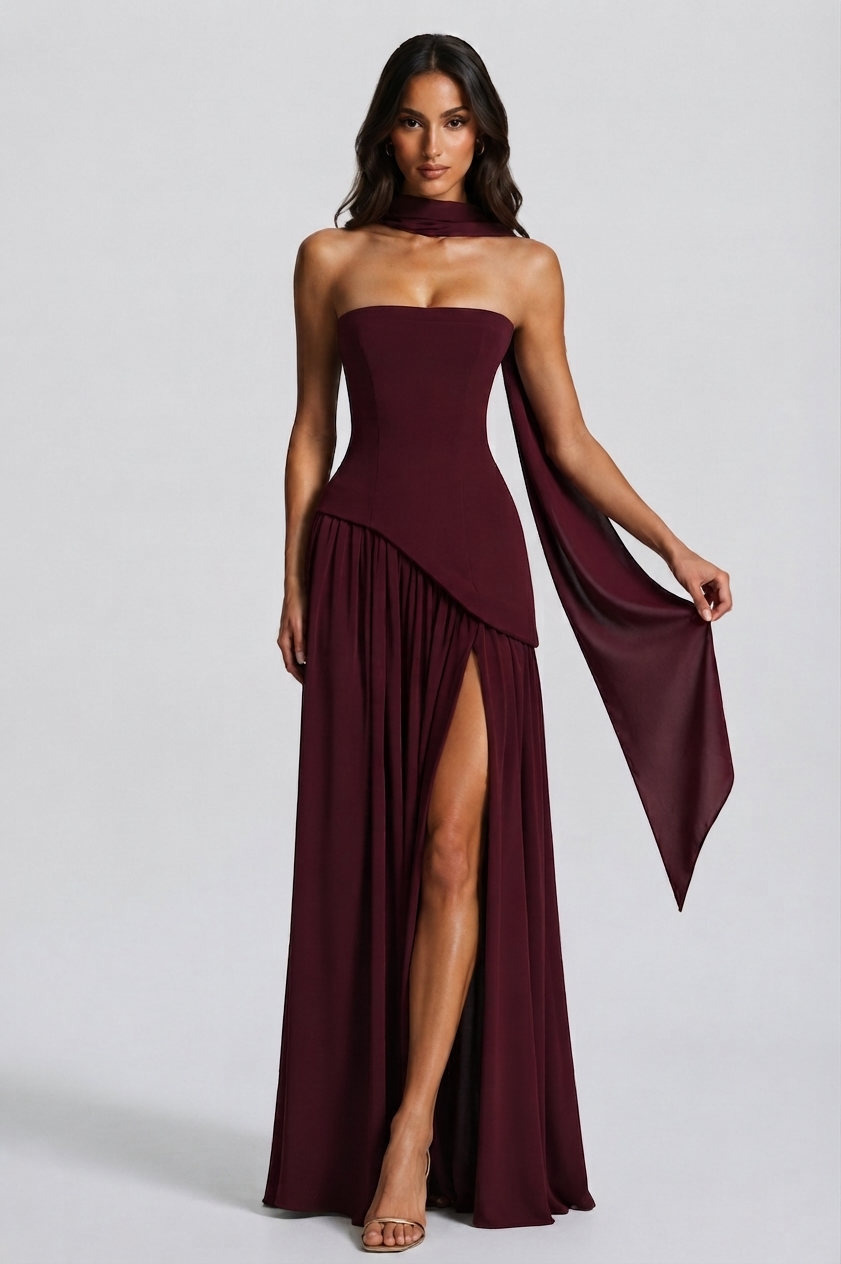 Julia Aitana | Vestido Largo de Noche Drapeado Mujer Corsé Abertura Lateral