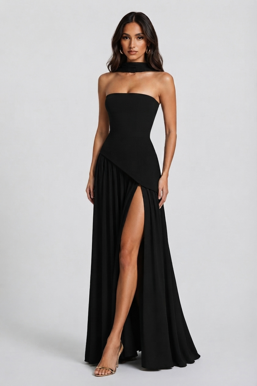Julia Aitana | Vestido Largo de Noche Drapeado Mujer Corsé Abertura Lateral