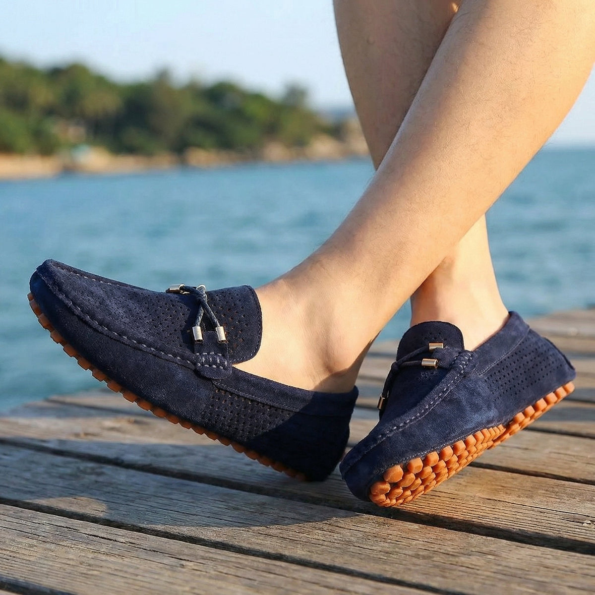 Aitor Arnau | Mocasines de Ante Perforado Hombre Sin Cordones