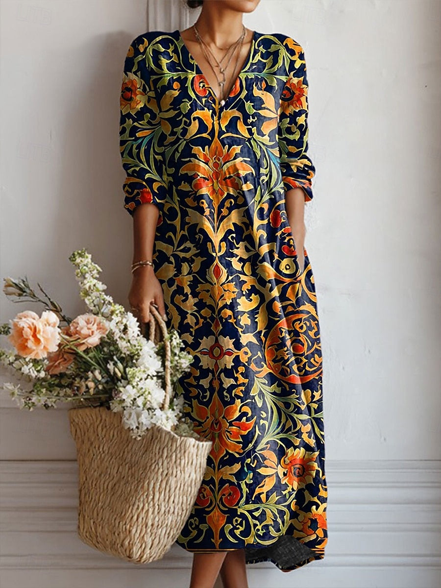 Salma | Vestido Midi Boho de Lino Estampado — imagen 16