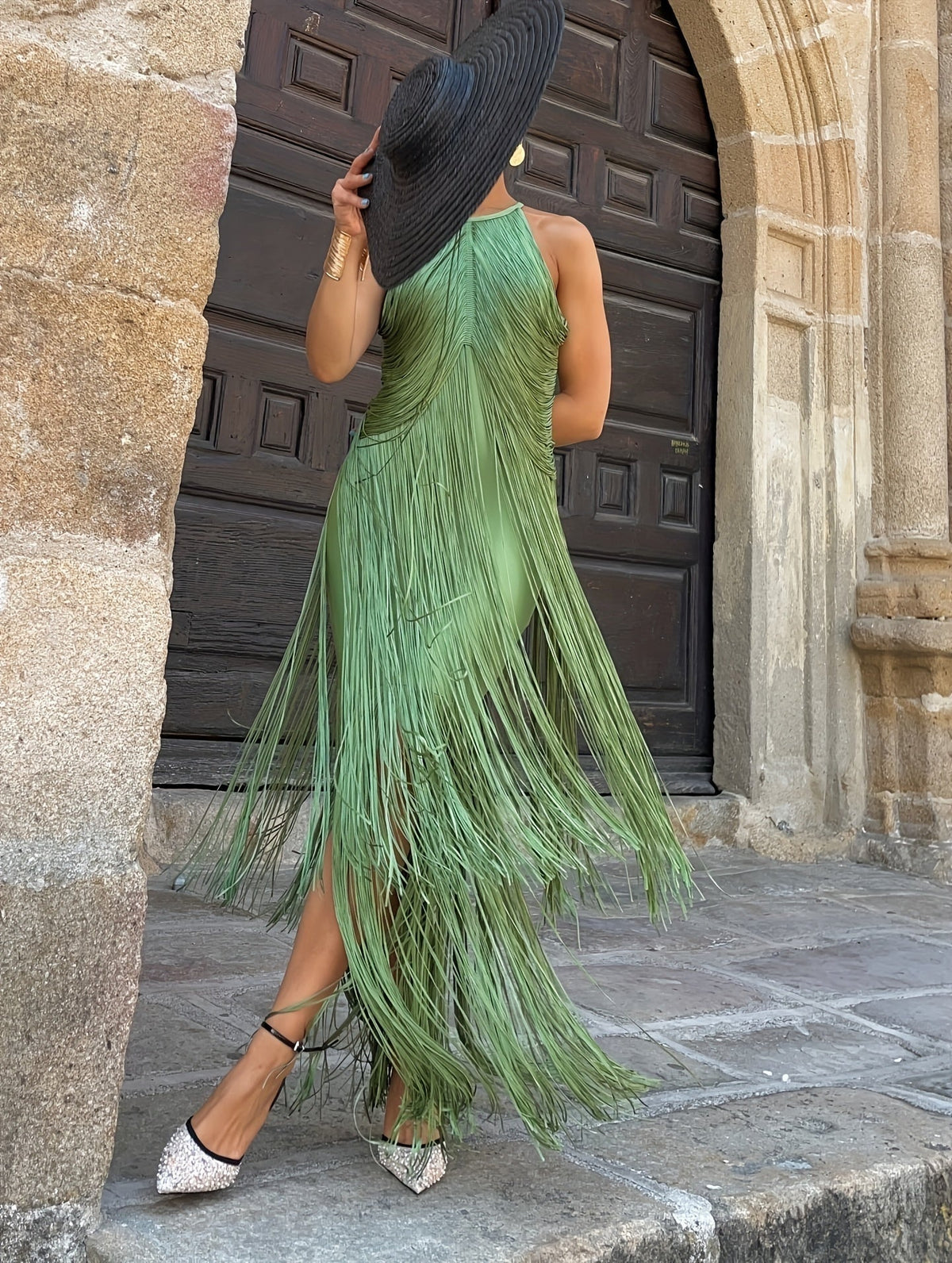 Aroa María | Vestido de Fiesta Largo con Flecos Mujer Cuello Halter — imagen 5