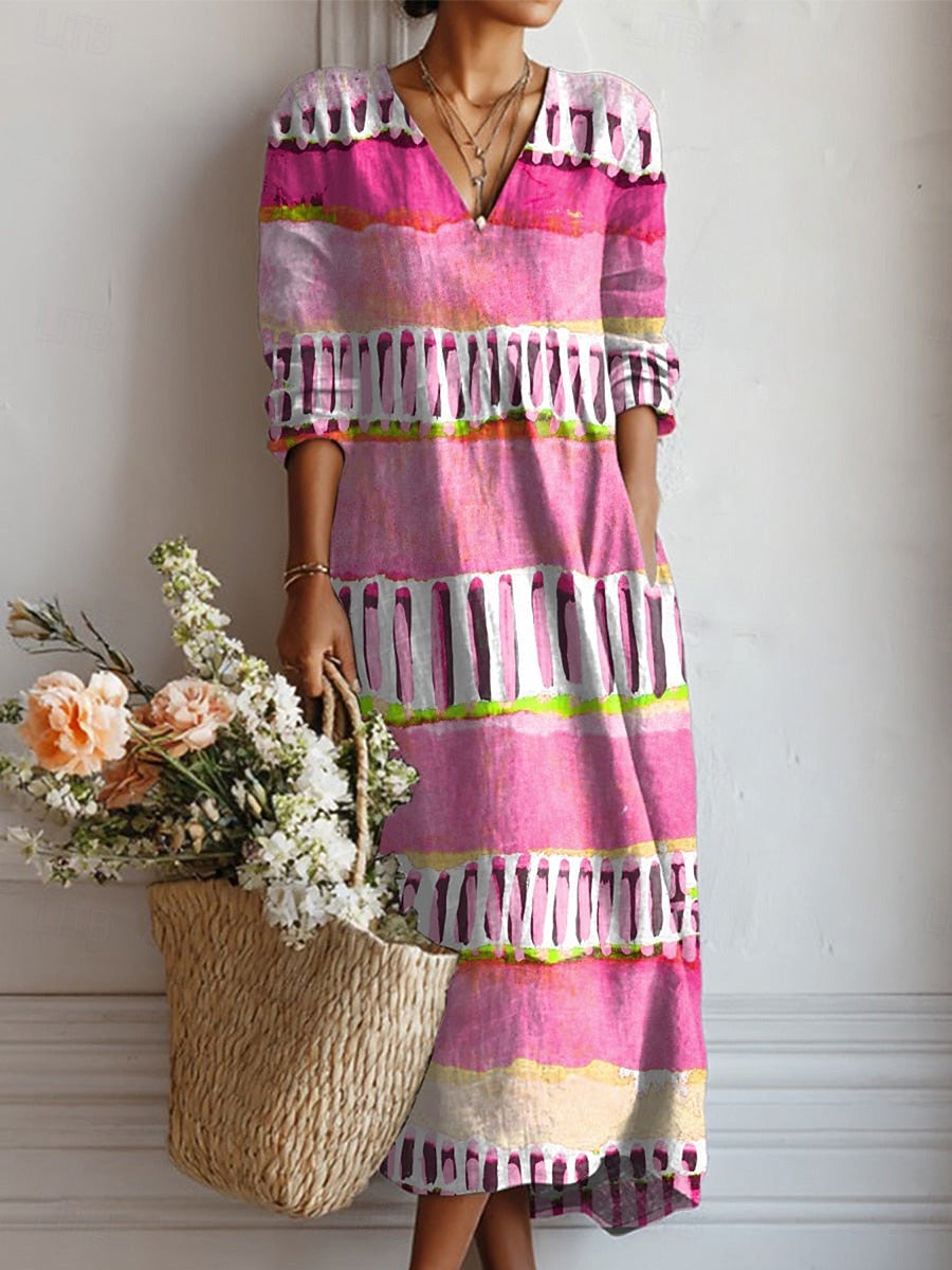 Salma | Vestido Midi Boho de Lino Estampado — imagen 14